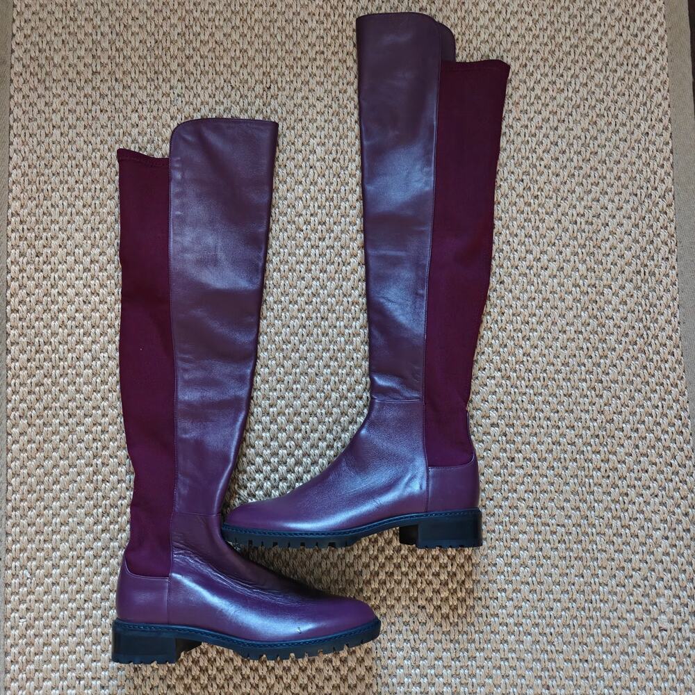 Stuart Weitzman City Boot Cabernet Burgundy Leather OTK Boots 5.5 36 S4829